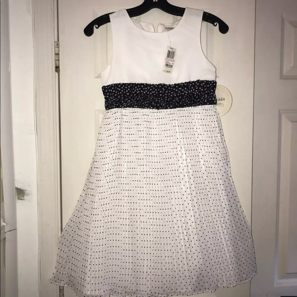 Dorissa Girls White Black Polka Dot Dress Sz 10